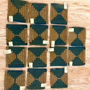 Antique Log Cabin Early Madder Quilt Top 14 Pieces Patchwork Samples 5” X 5” NOS